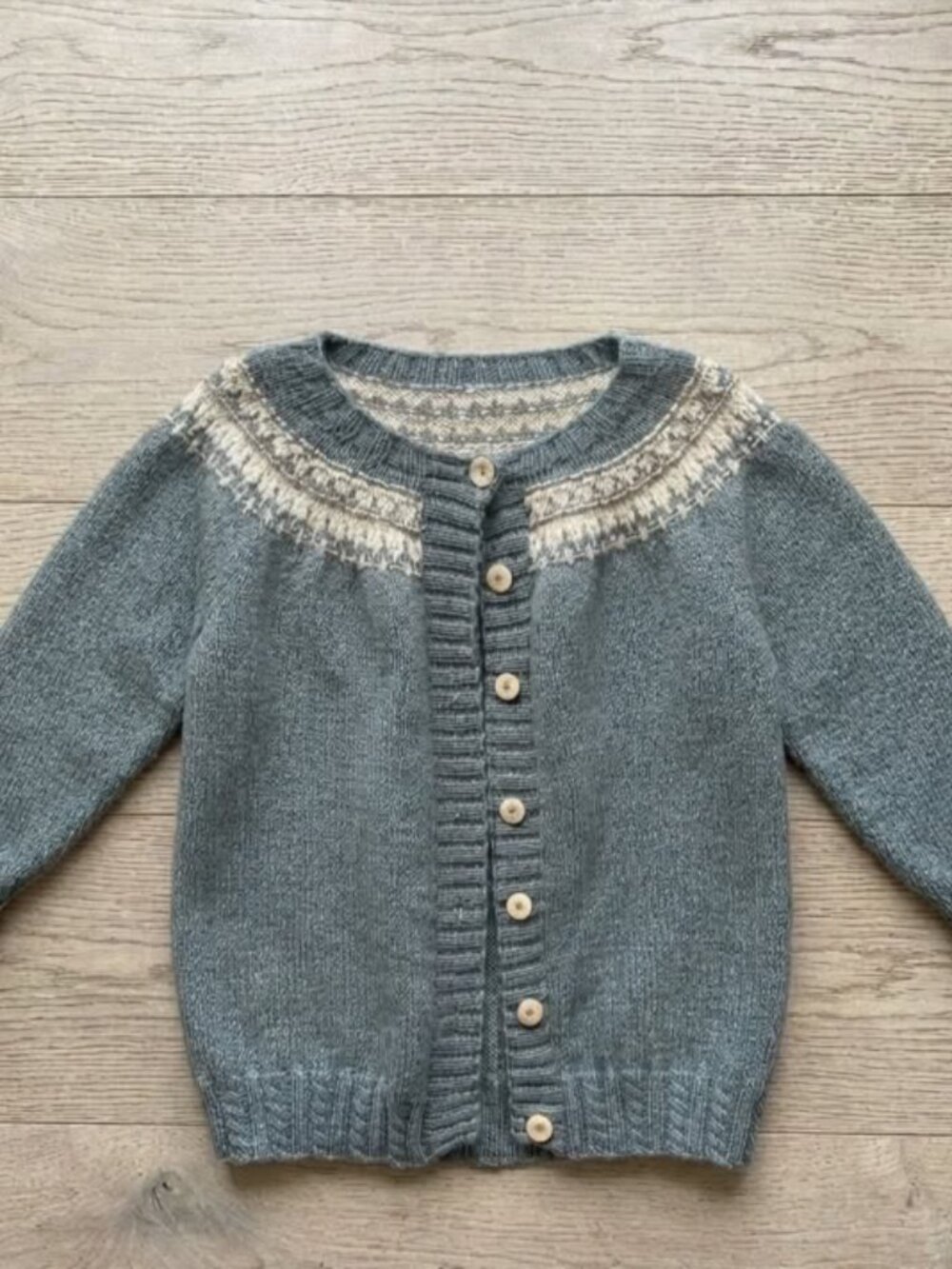 Hand Knit Fair Isle Cardigan Sweater 2X 3/4 Sleeve #186